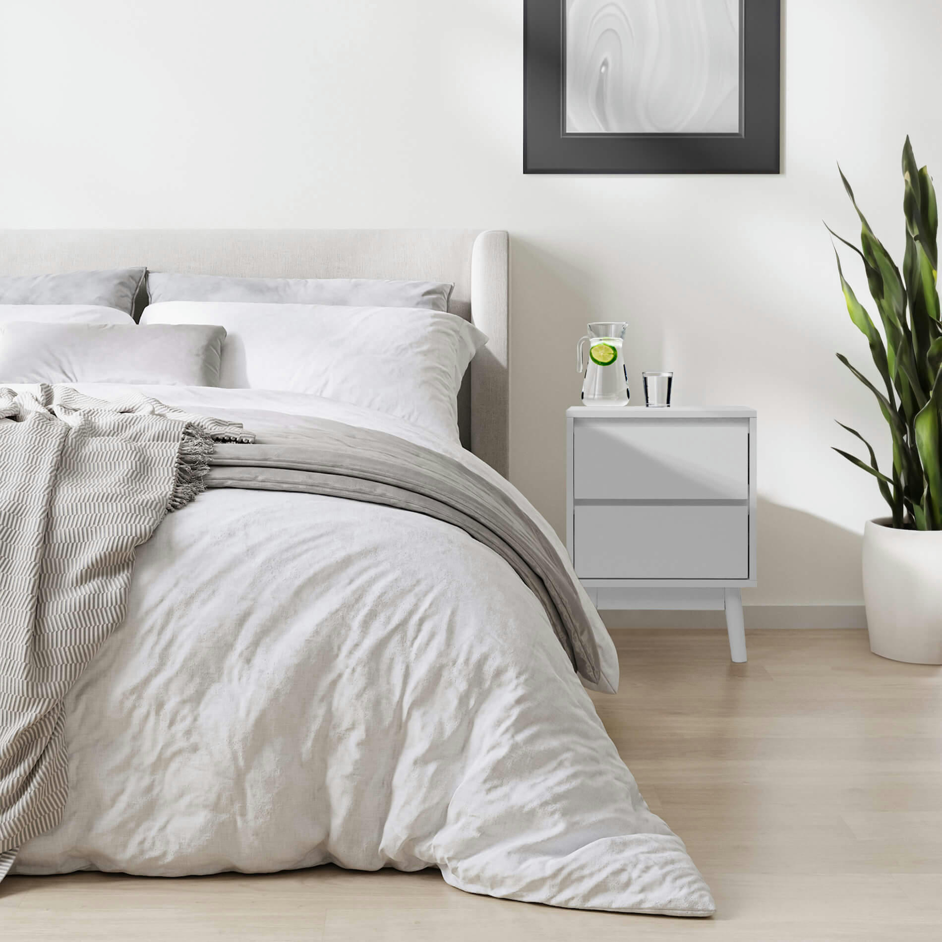 - Table de chevet avec 2 tiroirs blanc