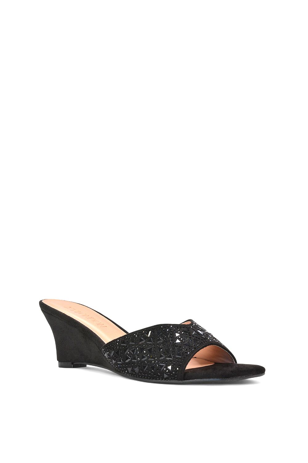 XY London Georgia' Slip On Peep Toe Wedges With Crystals And Studs
