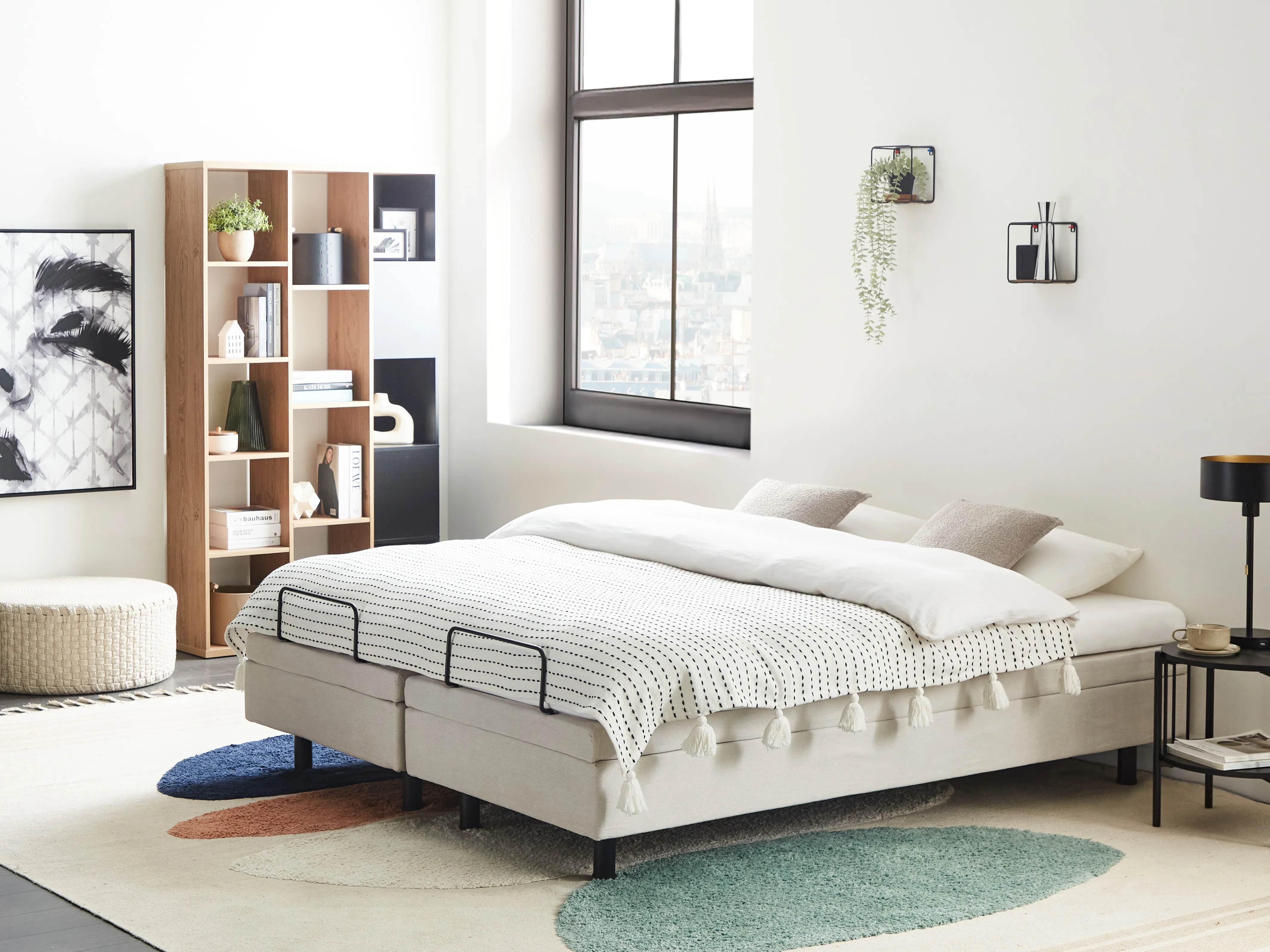 Adjustable Bed without Headboard Fabric CASTELLAN 160 x 200 cm (EU King Size) Light Beige