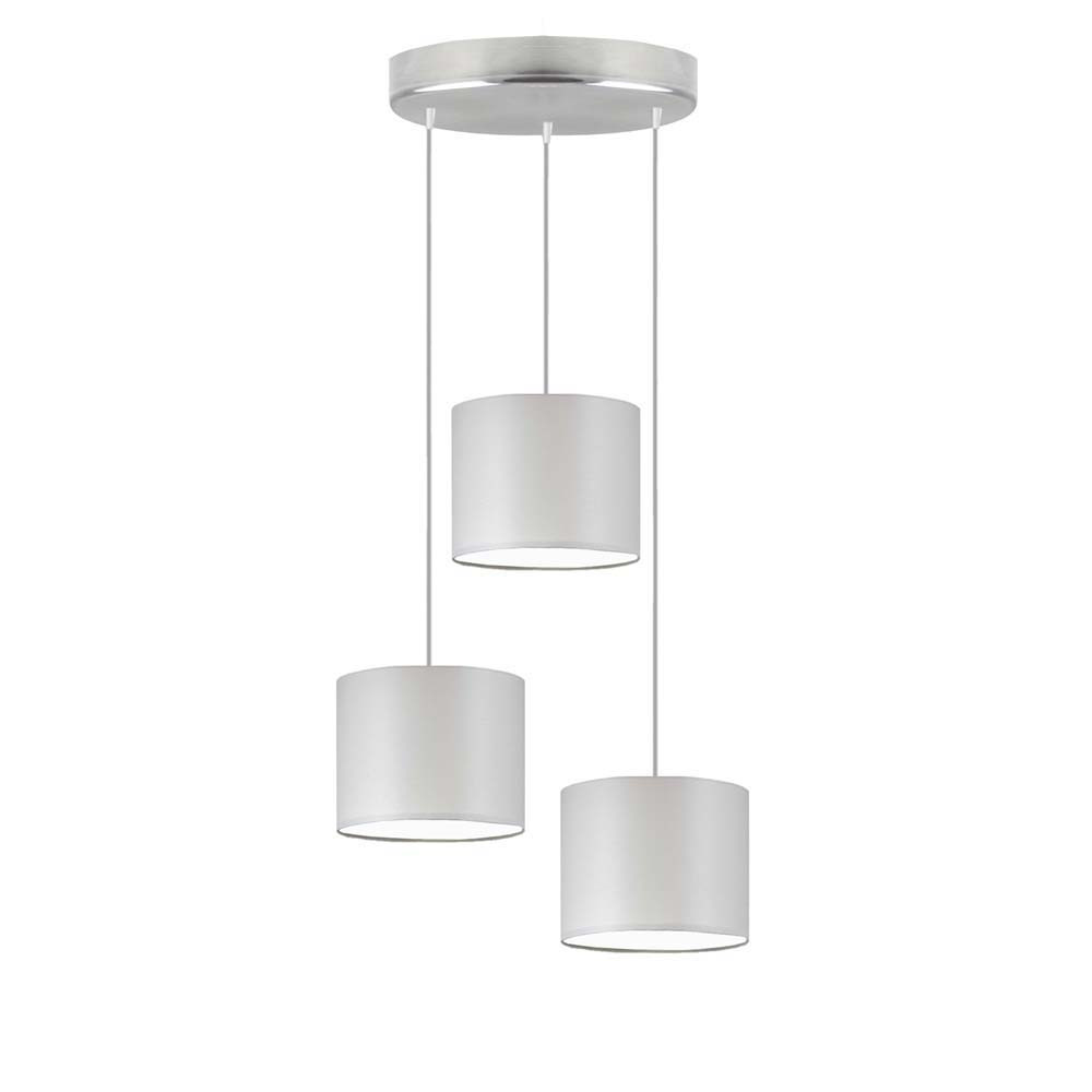Lampa wisząca 3 klosze PUEBLO Stal szczotkowana/ Jasny Szary