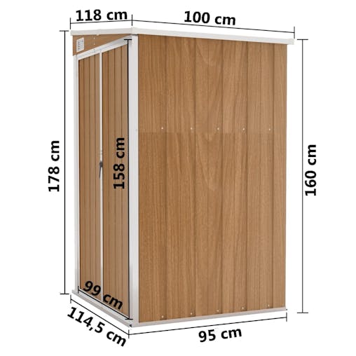 NNEVL Wall-mounted Garden Shed Brown 118x100x178 cm Galvanised Steel