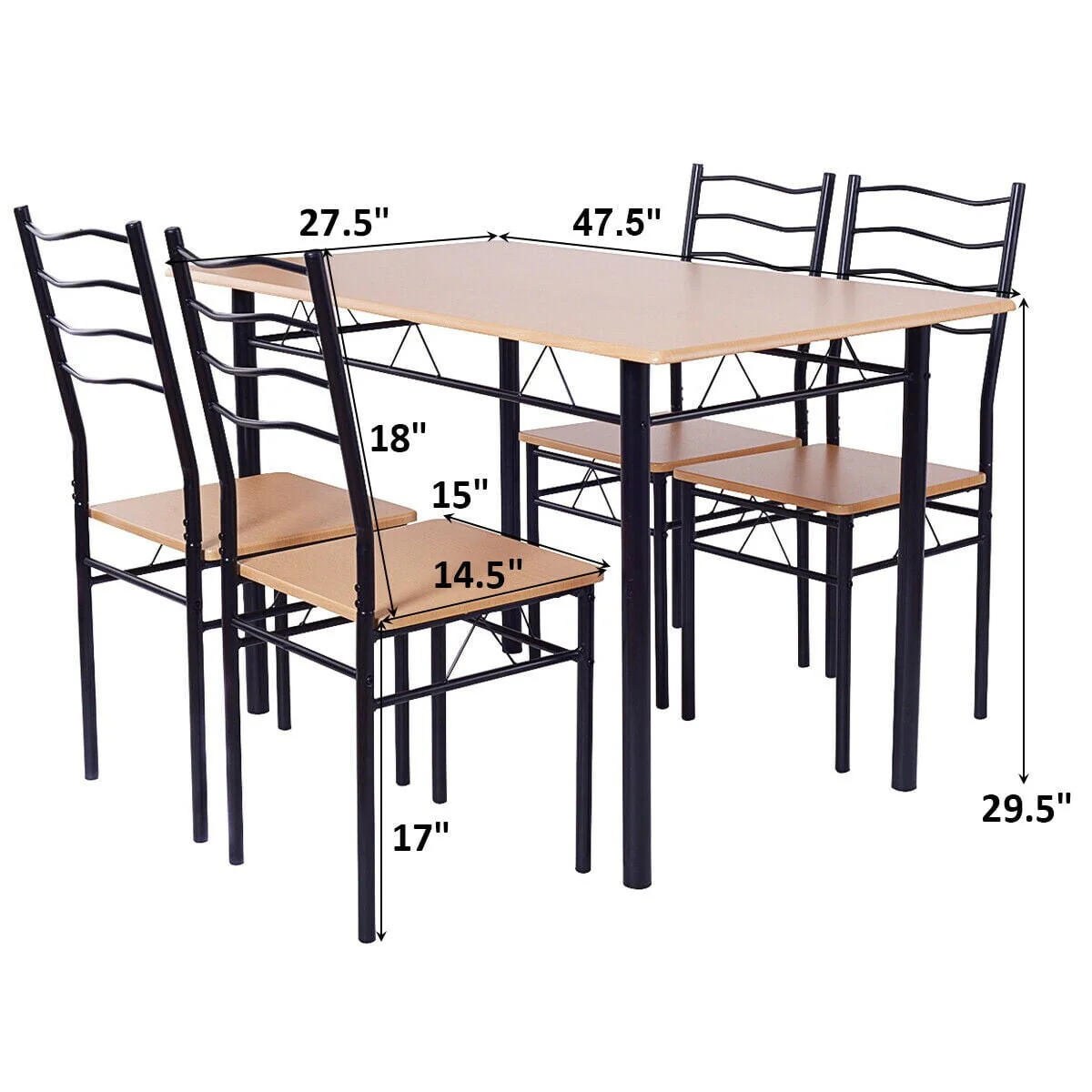 5 Piece Dining Table Set 29.5 with 4 Chairs Wood Metal Kitchen Breakfast Furniture Brown