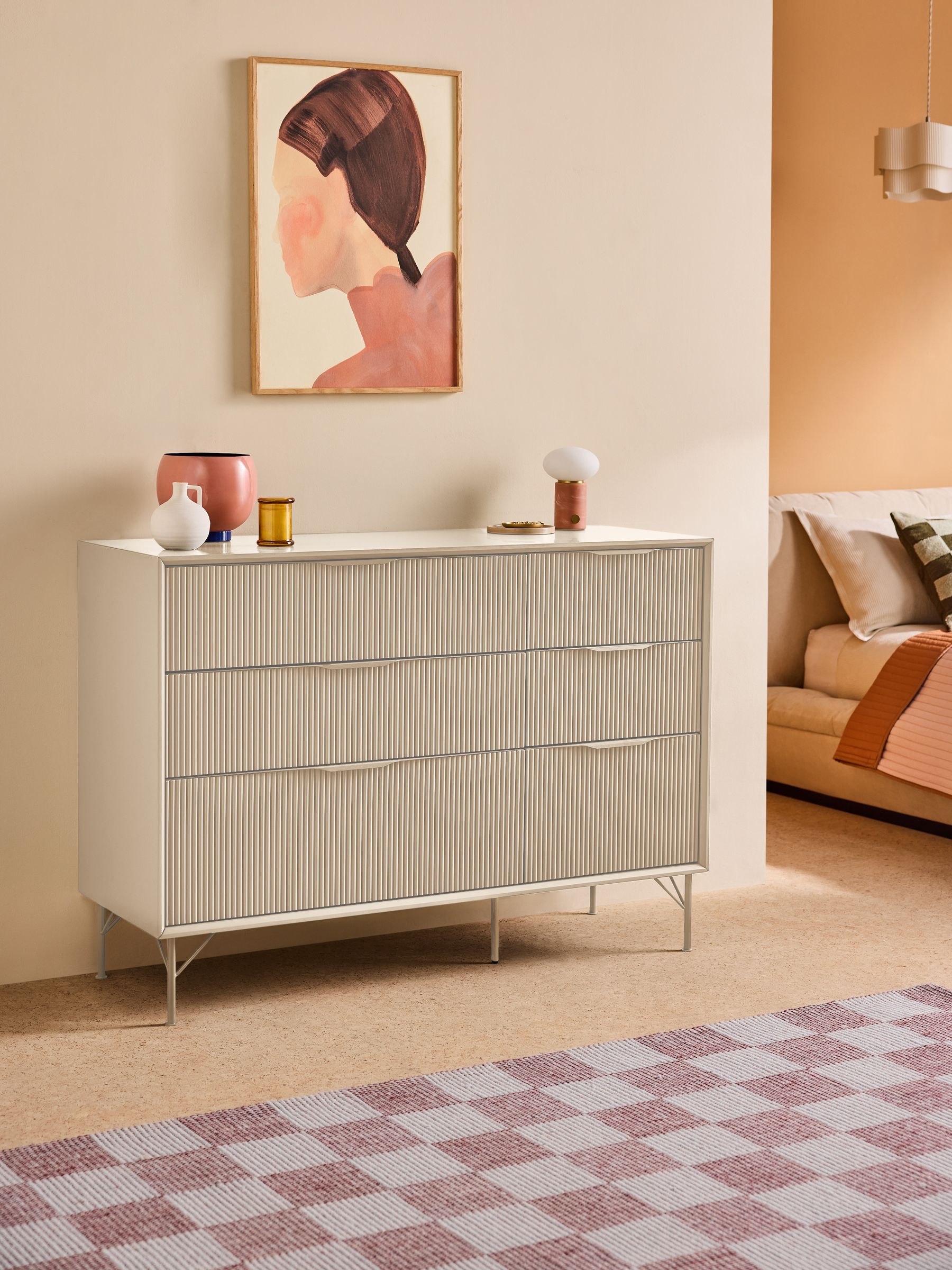 Elian 6 Drawer Wide Painted Chest in Ecru White