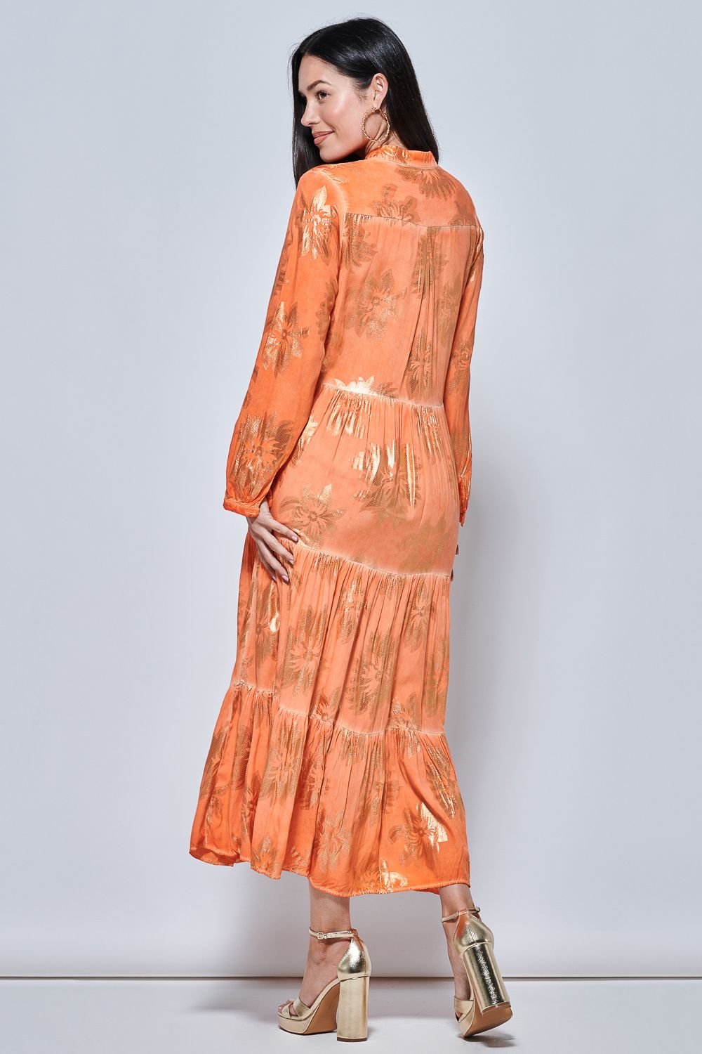 Jolie Moi Loose Fit Tiered Holiday Maxi Shirt Dress