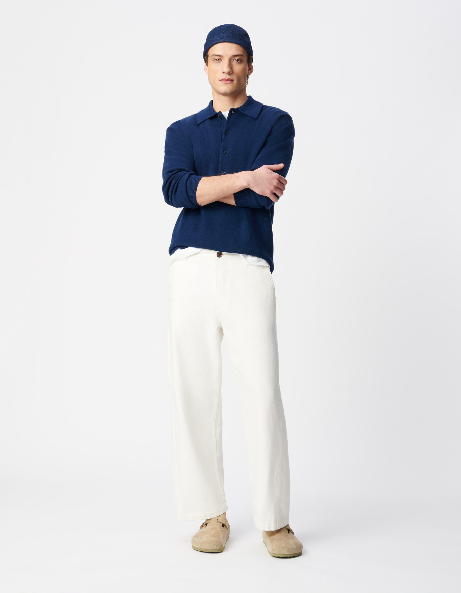 Jean barrel blanc patte ajustable dos Homme