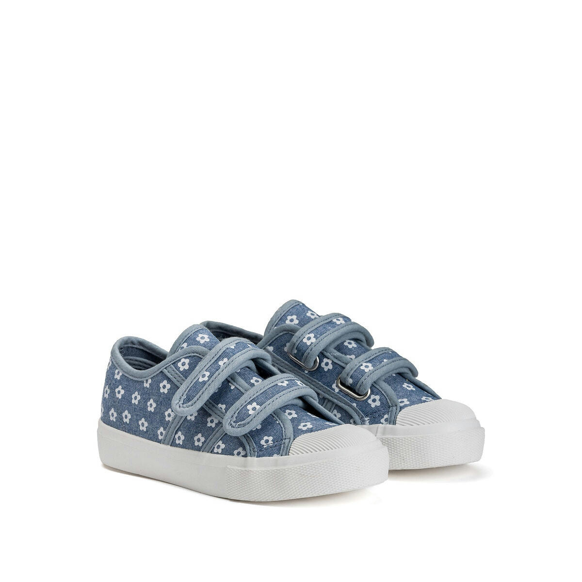 Baskets scratchées en toile denim imprimé fleurs