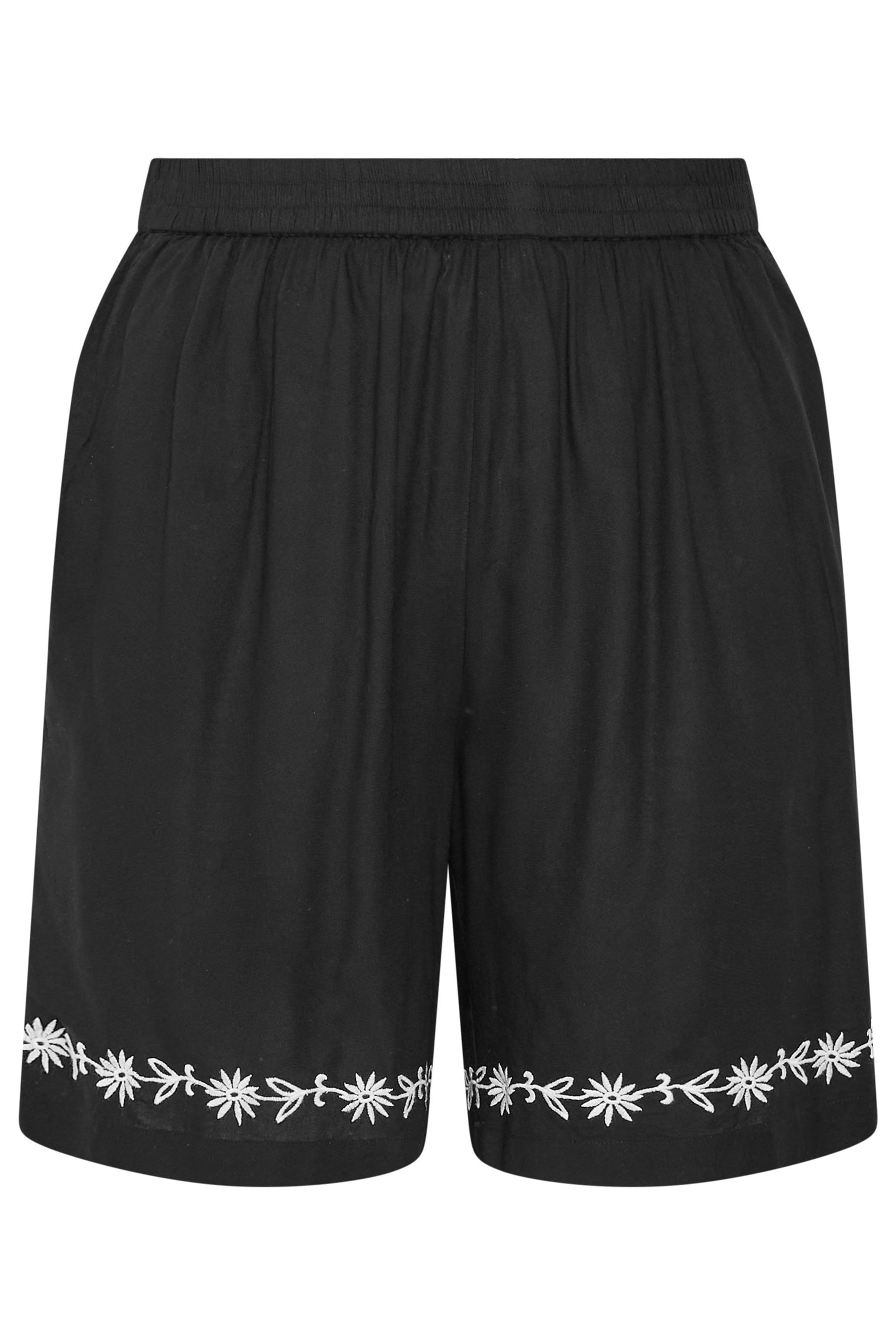 Yours Floral Embroidered Hem Shorts