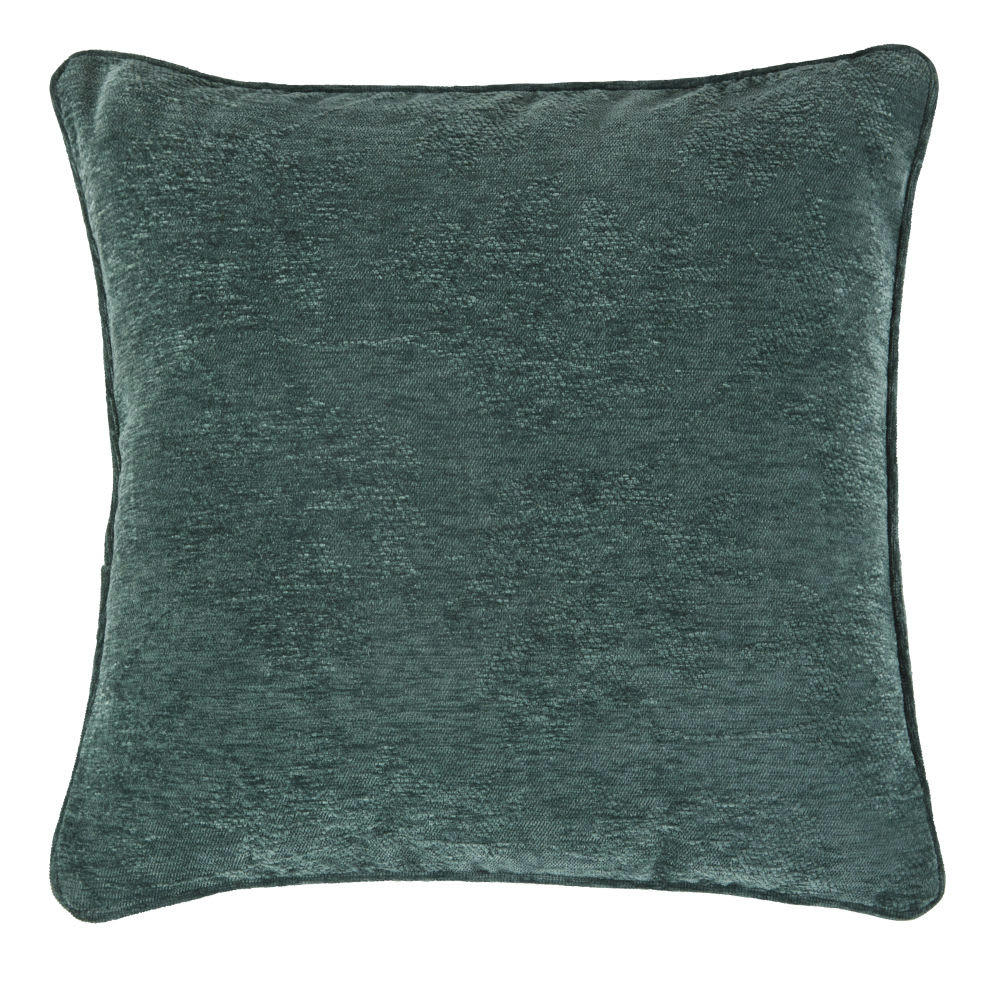 TRISSINO - Coussin tissé jacquard chenillé imprimé feuillage vert forêt 45x45