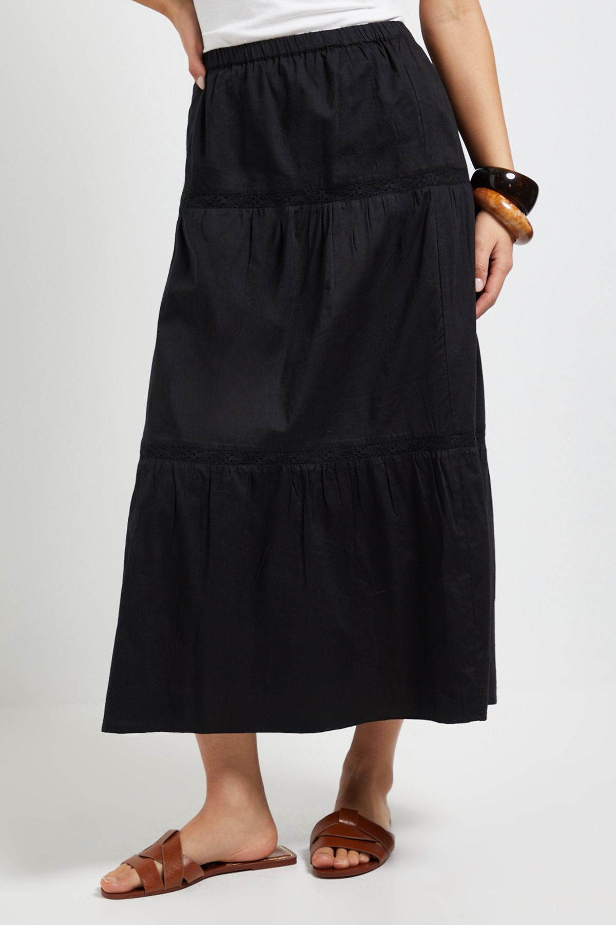 Dorothy Perkins Petite Lace Insert Cotton Midi Skirt