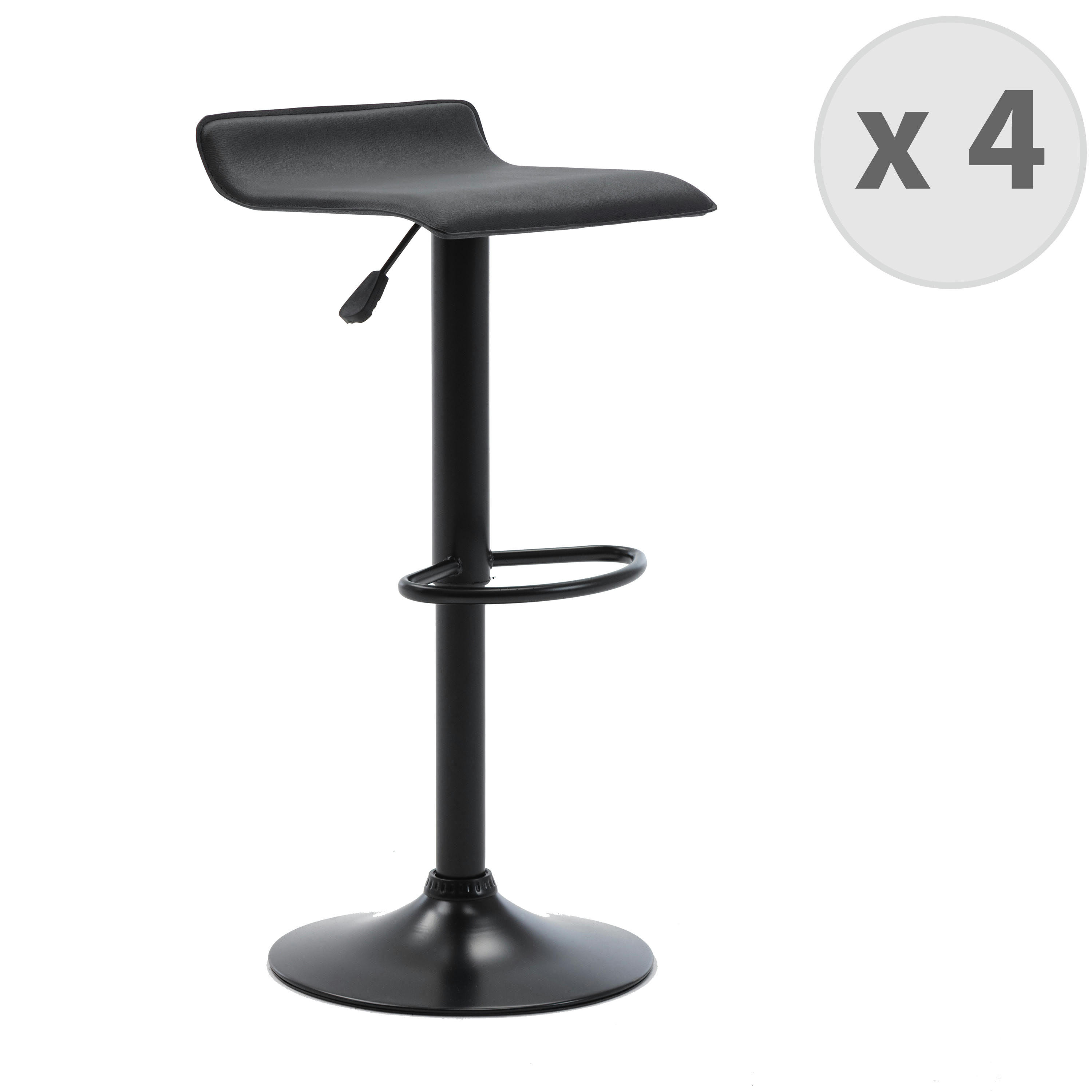 LEO - Tabourets de bar design réglable PU noir pieds noirs (x4)