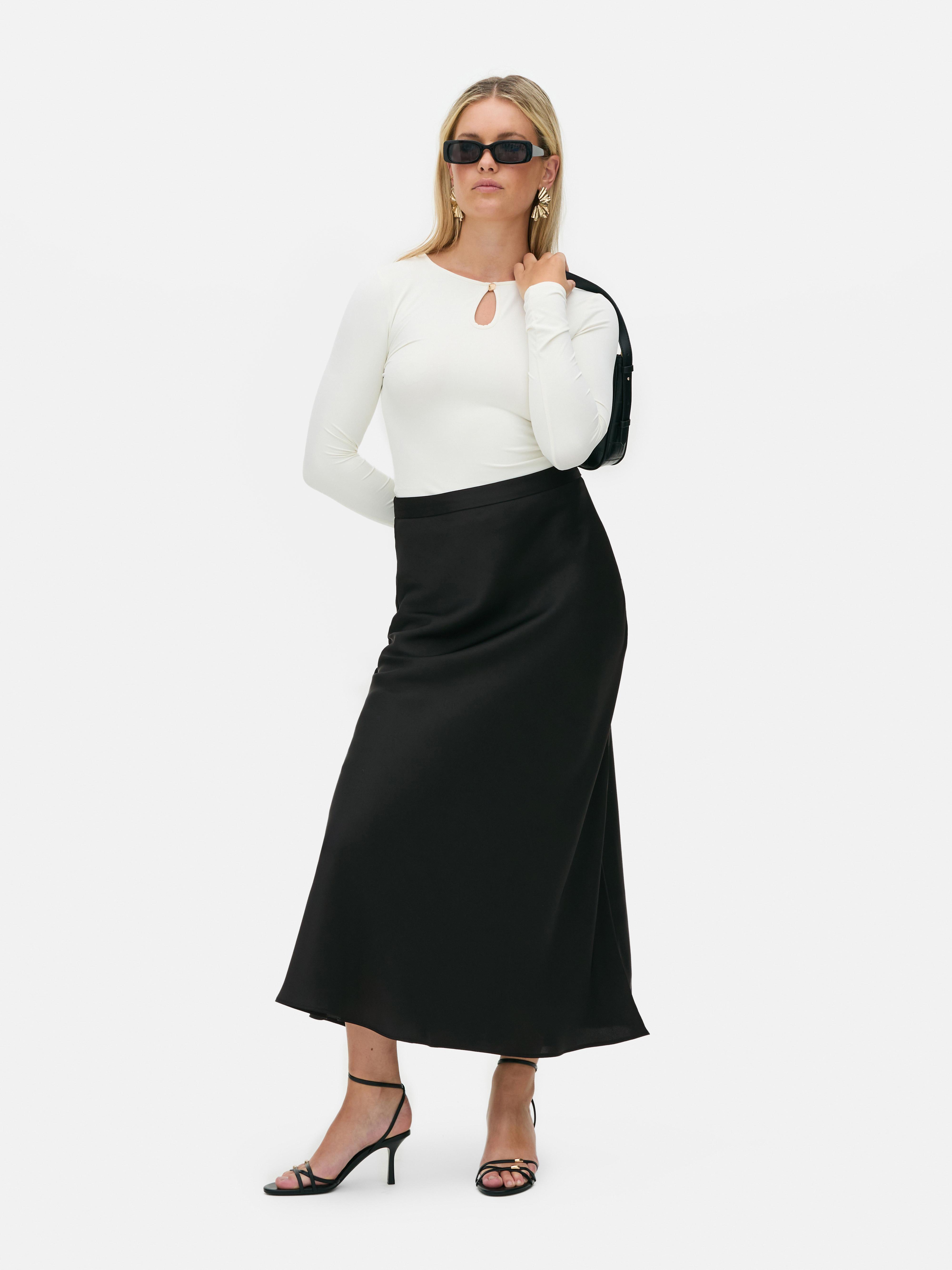 Satin A-Line Midi Skirt