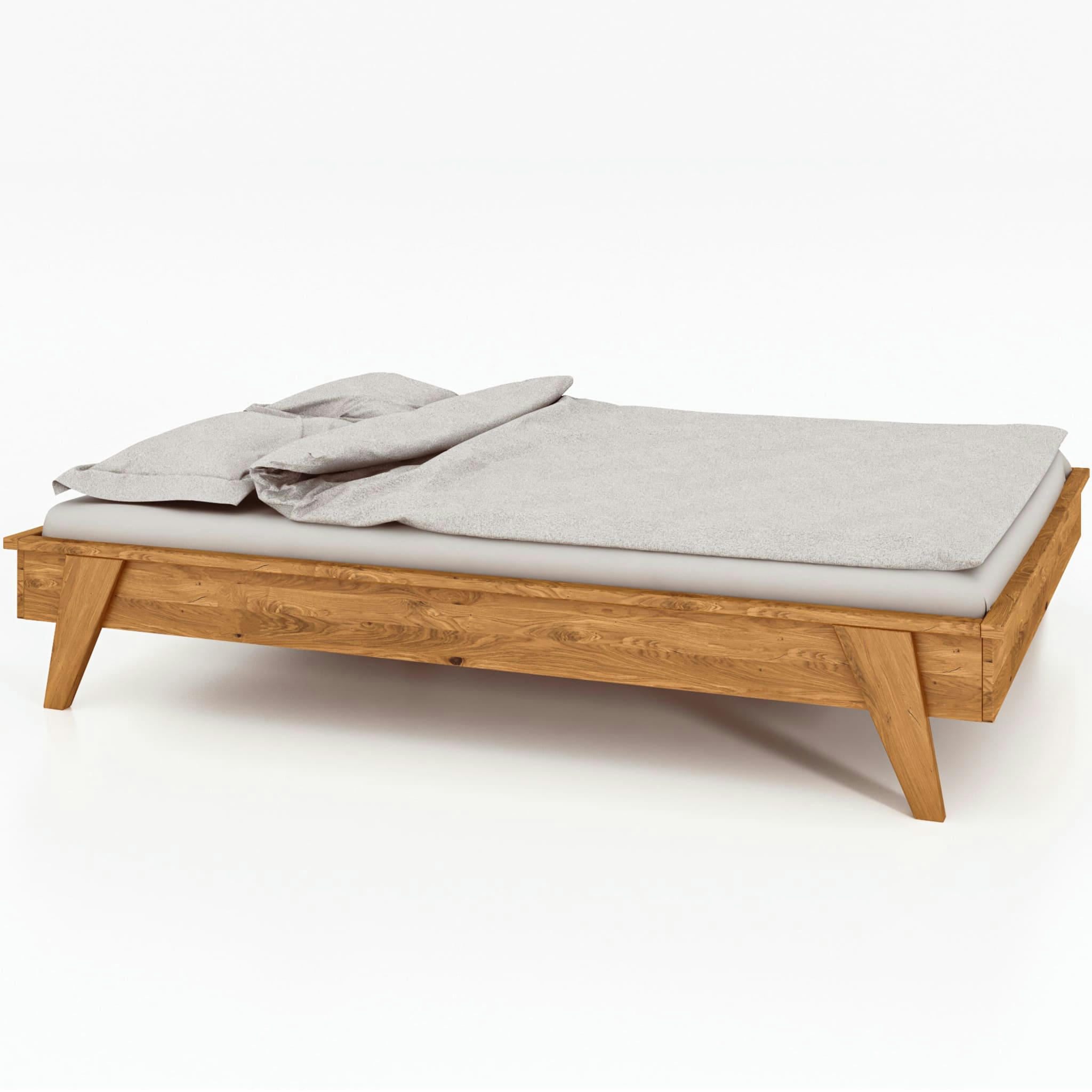 - Lit avec pieds inclinés bois clair 140x190