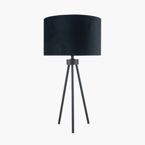 Ruma Minimalist Metal Tripod Table Lamp with Cylinder Black Shade