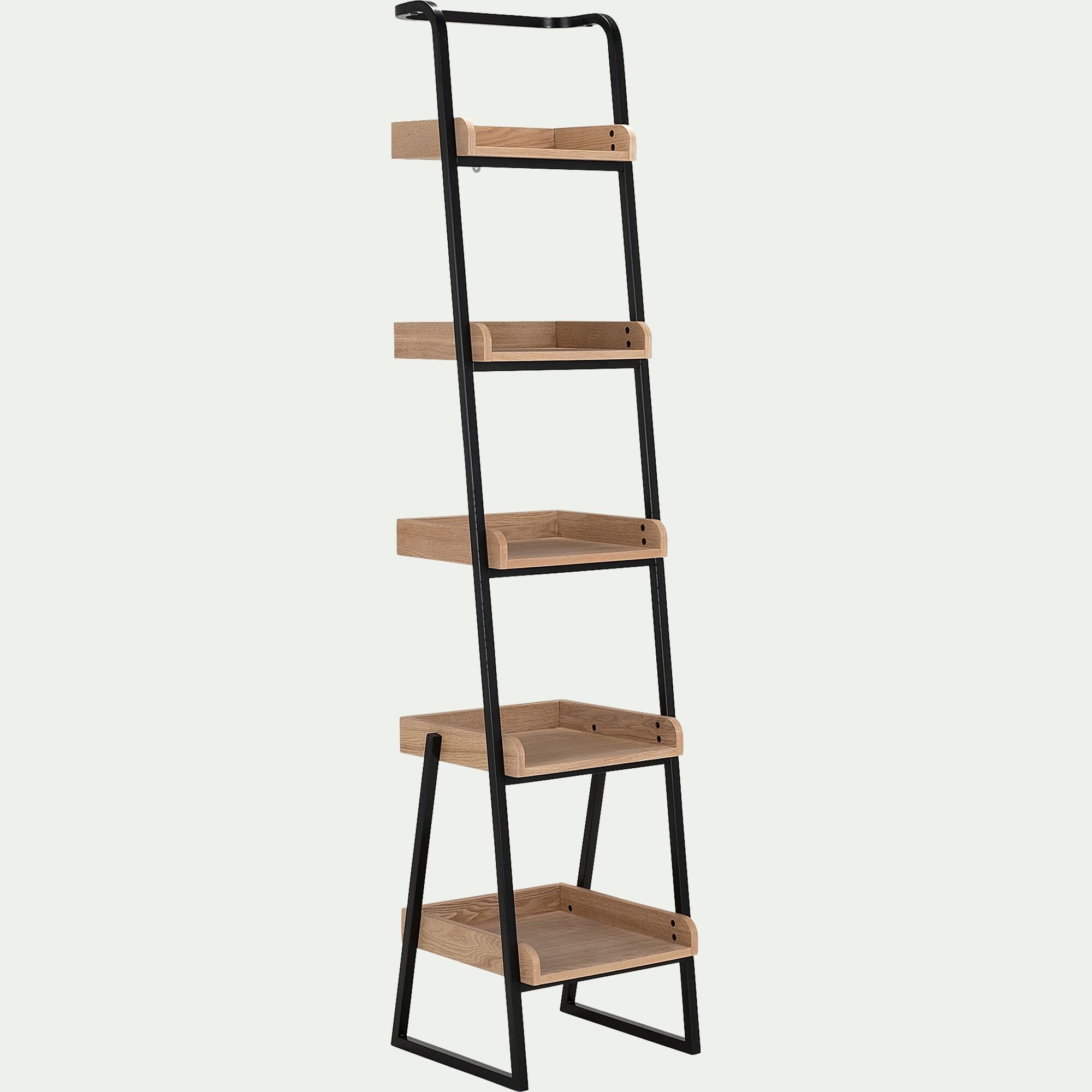 ESTANIER - Étagère 5 tablettes plaquée frêne et métal noir L40cm - bois clair