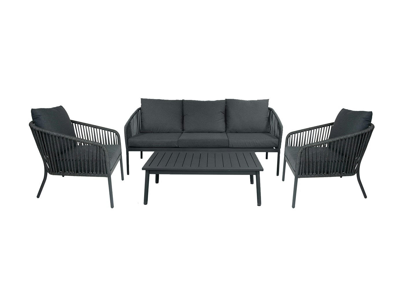 HAWAI - Salon 5 personnes cordage et structure en aluminium gris anthracite