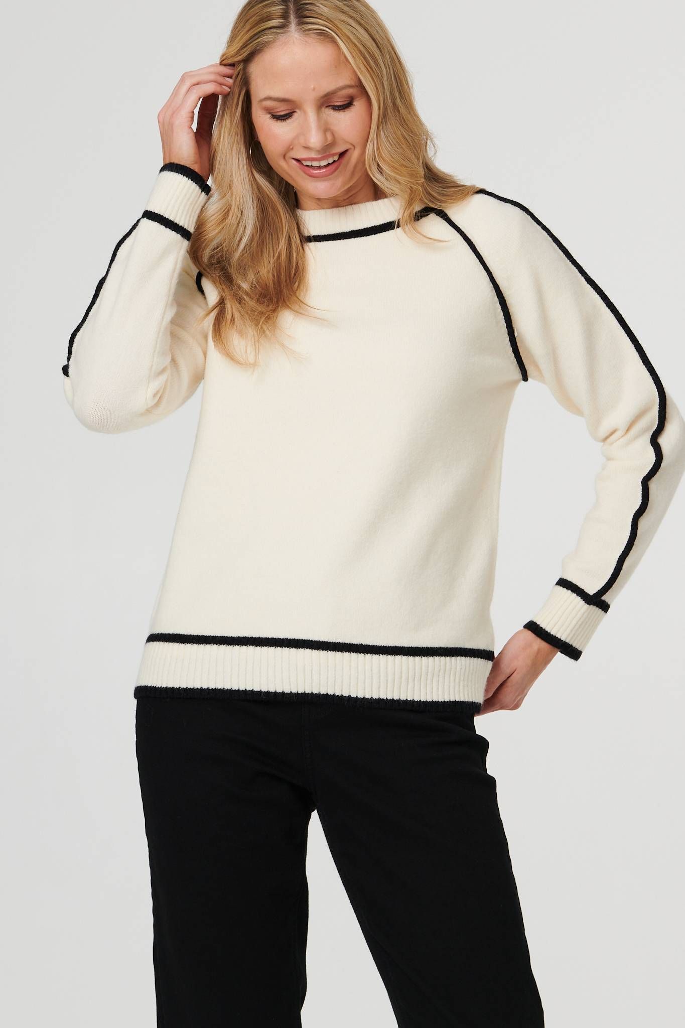 Izabel London Contrast Trim Long Sleeve Jumper