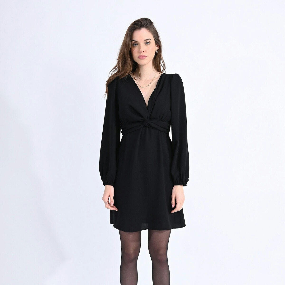 Robe  manches longues col V noué
