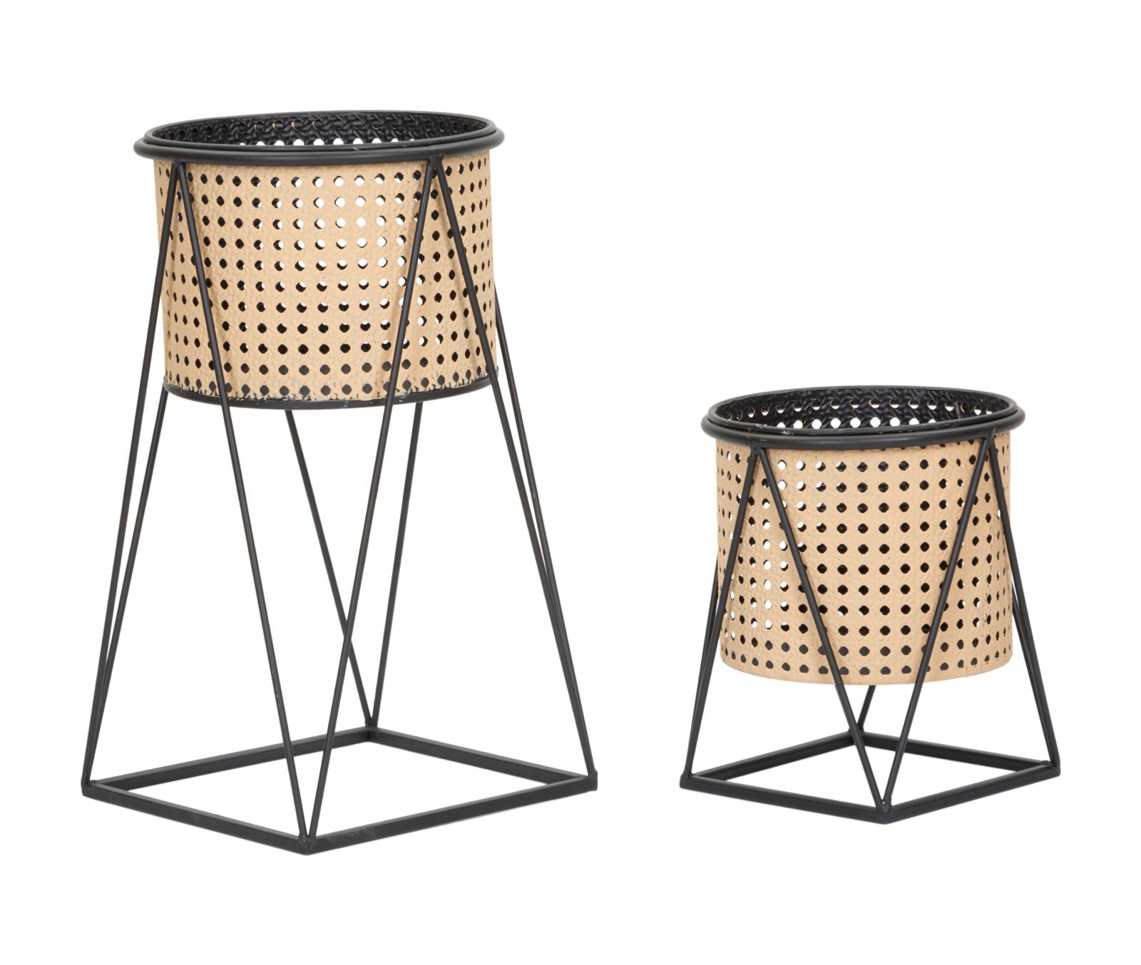 Mauro Ferretti Osaka Set van 2 vaashouders in beige en zwart metaal