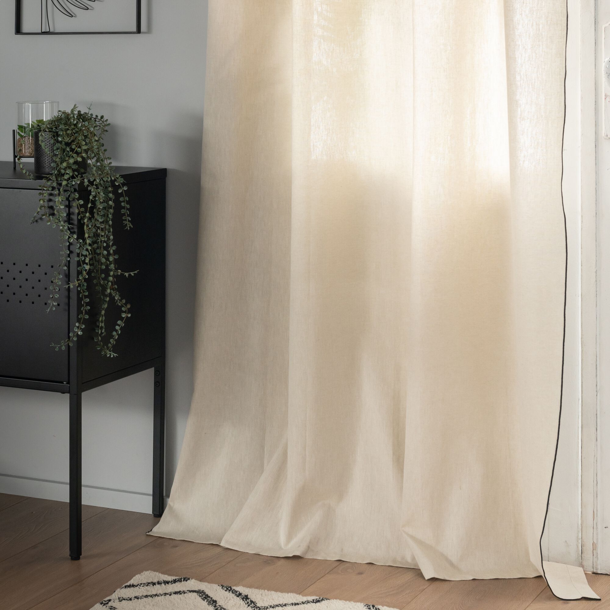 LINIA - Rideau à œillets en coton finition point de bourdon 140x250cm - beige