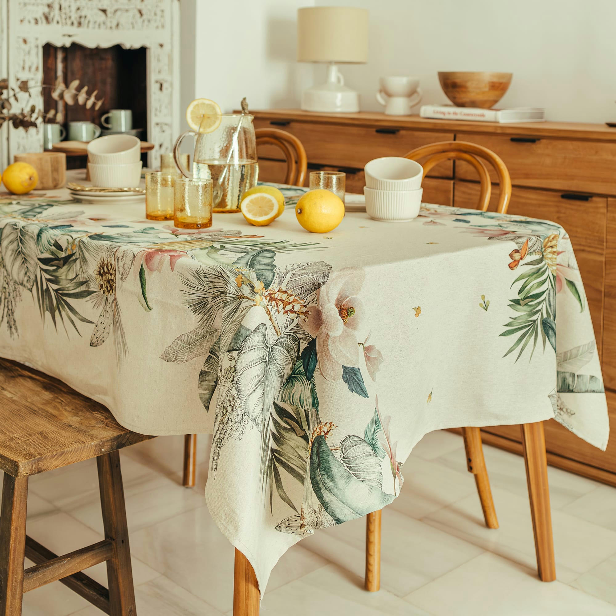 IRIA VERDE - Nappe en lin antitâche imprimée floral multicolore 140x300 cm