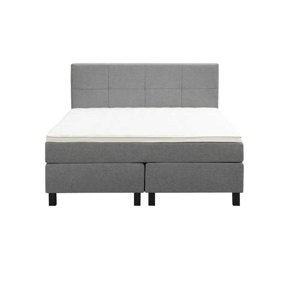 Boxspring Liv geblokt - lichtgrijs - 140x200 cm - vierkante poot