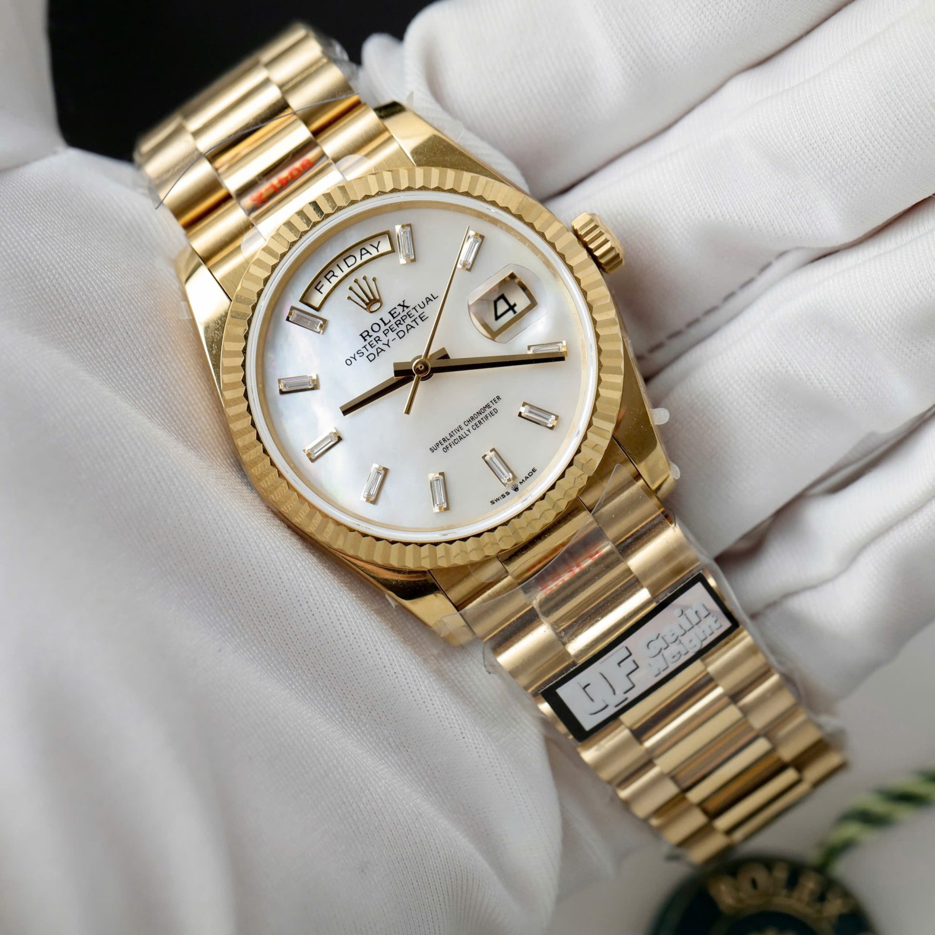 Rolex Day-Date YG Plated MOP Dial CZ Diamonds 36mm Super Clone