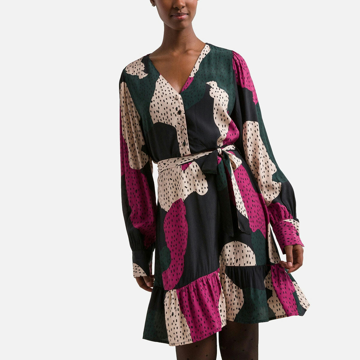 Robe courte imprimée à ceinturer