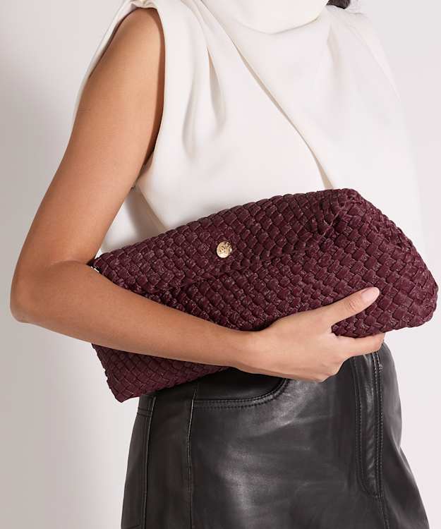 Encourage Burgundy - Woven Clutch With Cross Body Strap Bag