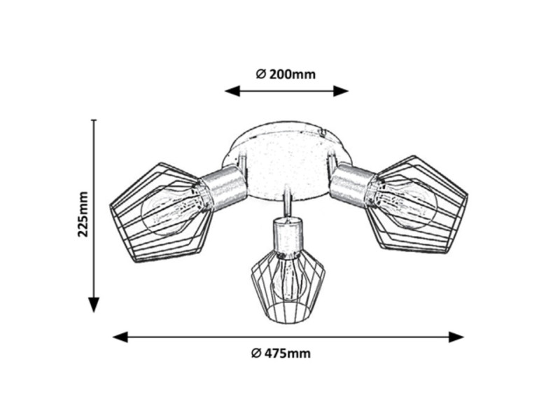Spot okrągły czarny Belano 3xE27x40W wym:22,5x47,5x47,5cm IP20 Rabalux
