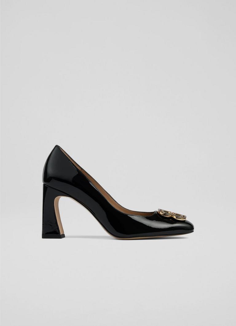 Truly Patent Black Motif Court Shoes
