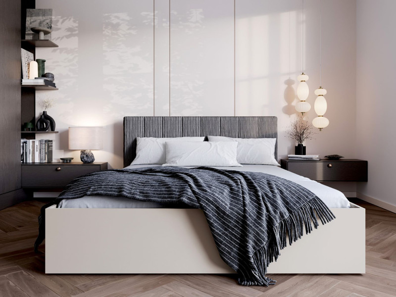 Łóżko nowoczesne STYLE kaszmirowe, tapicerowany szary zagłówek 160x200