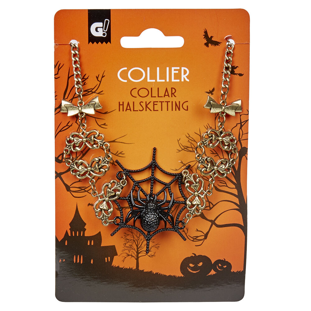 Collier araignée Halloween métal noir doré