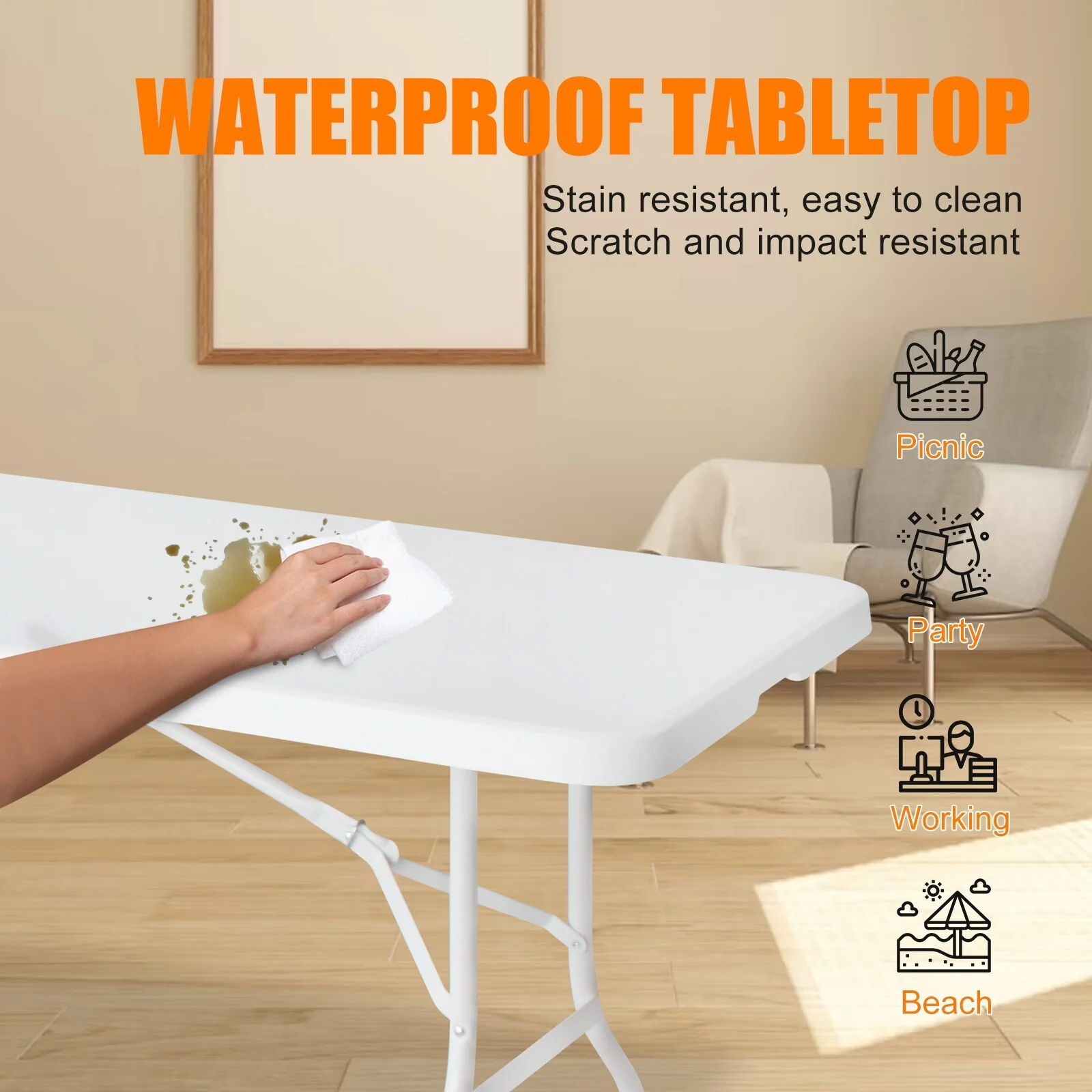 Portable Plastic Table for Camping,Picnics,Parties,High Load Bearing Foldable Table
