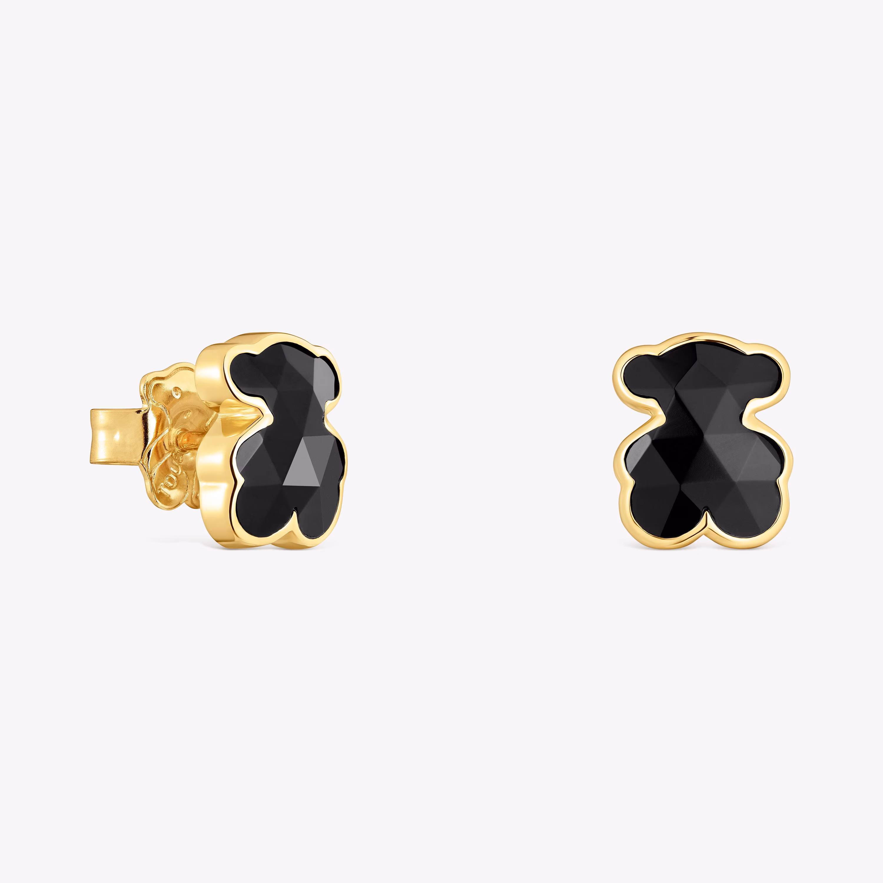 Pendientes oso con baño de oro 18 kt sobre plata y ónix 10 mm Icon Color