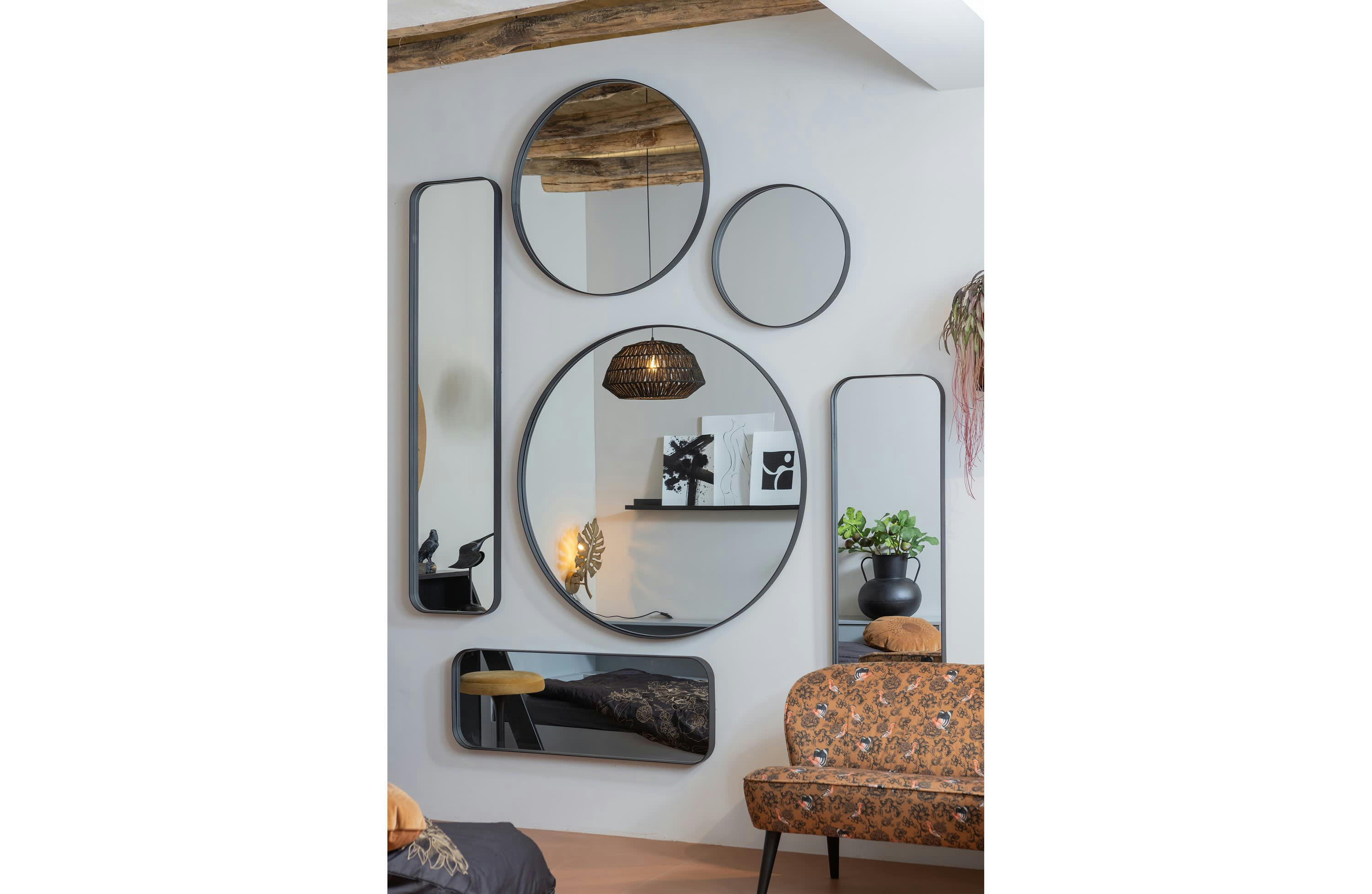 DOUTZEN - Miroir rond en métal noir