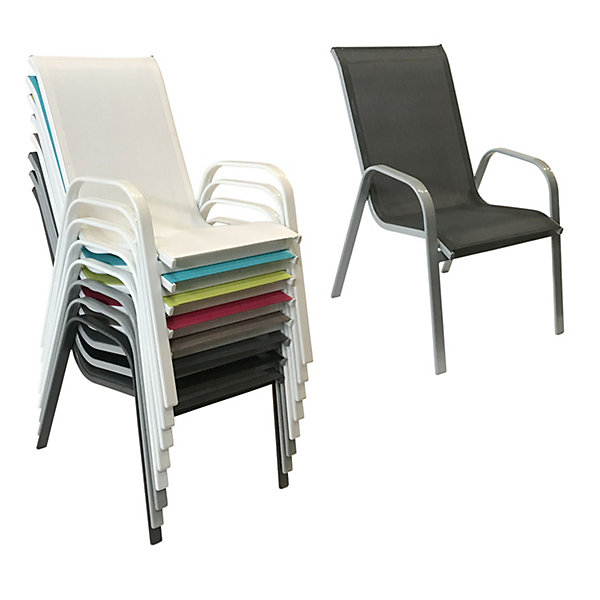 Lot de 4 chaises MARBELLA en textilène gris - aluminium gris - HAPPY GARDEN