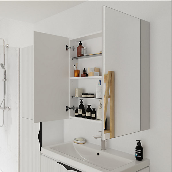 Armoire de toilette miroir 80 cm blanc brillant Malta
