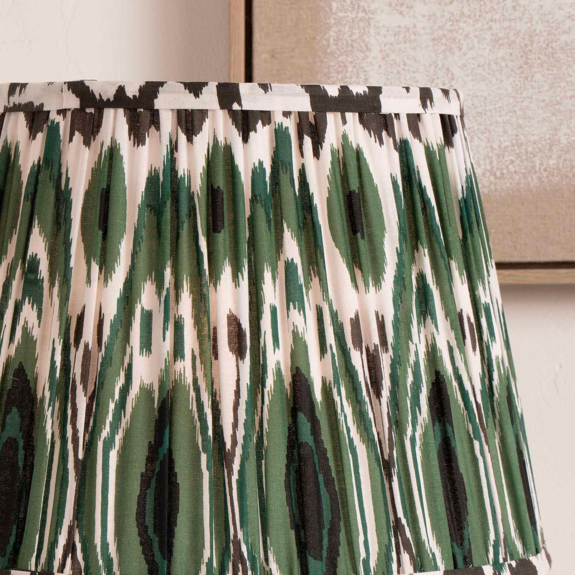 Ruma Green Ikat Patterned Pleated Tapered Shade for Floor Lamps