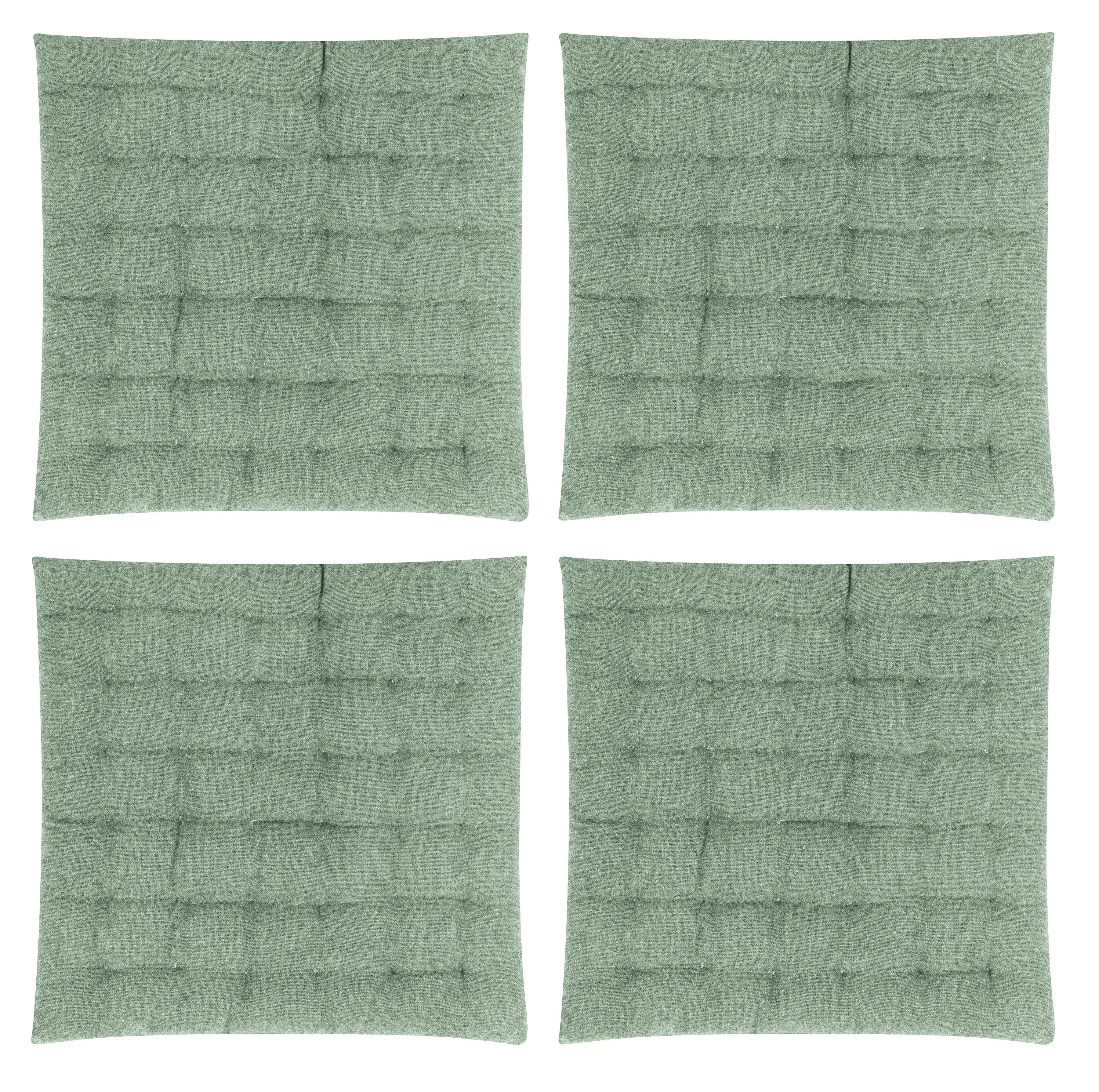 FREYA - Galettes de chaise capitonnées jade -lot de4- 40x40x4