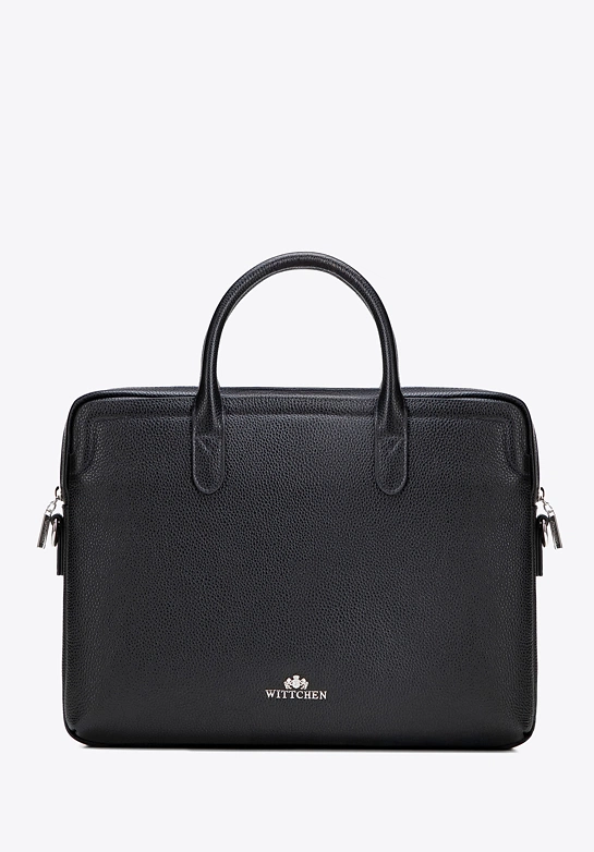 Damska torba na laptopa 15,6” ze skóry naturalnej groszkowej czarno - srebrna