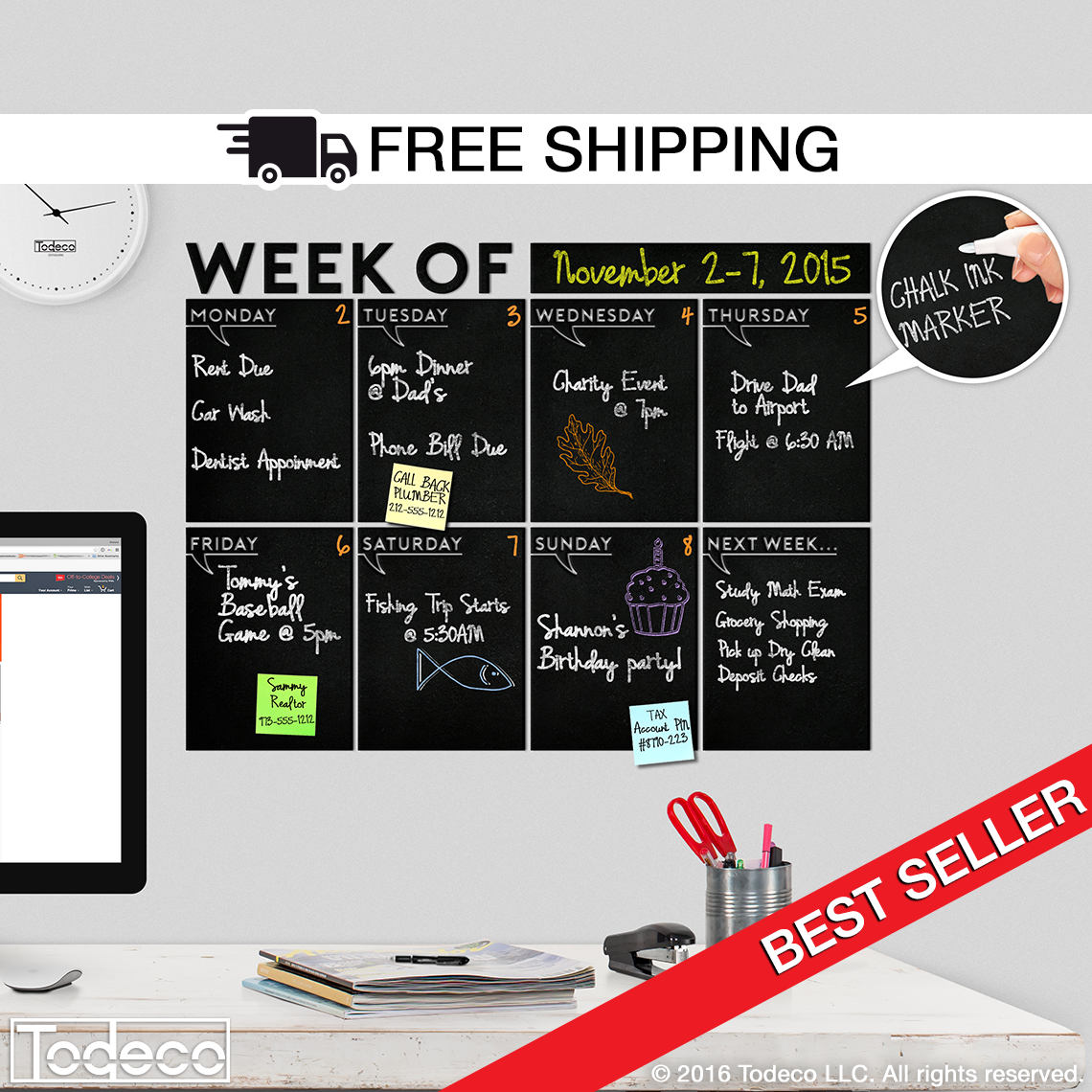 Modern Chalkboard Weekly Wall Calendar Decal