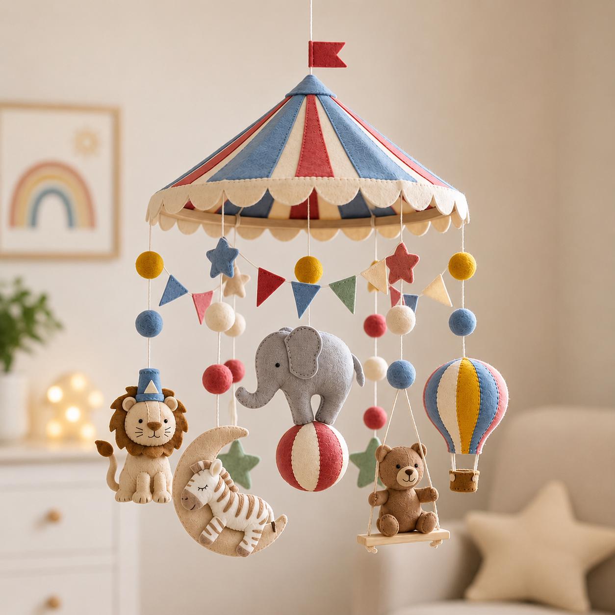 Circus Theme Baby Mobile, Funny Animal Nursery Decor, Cute Animal Nursery Gift, Baby Decor