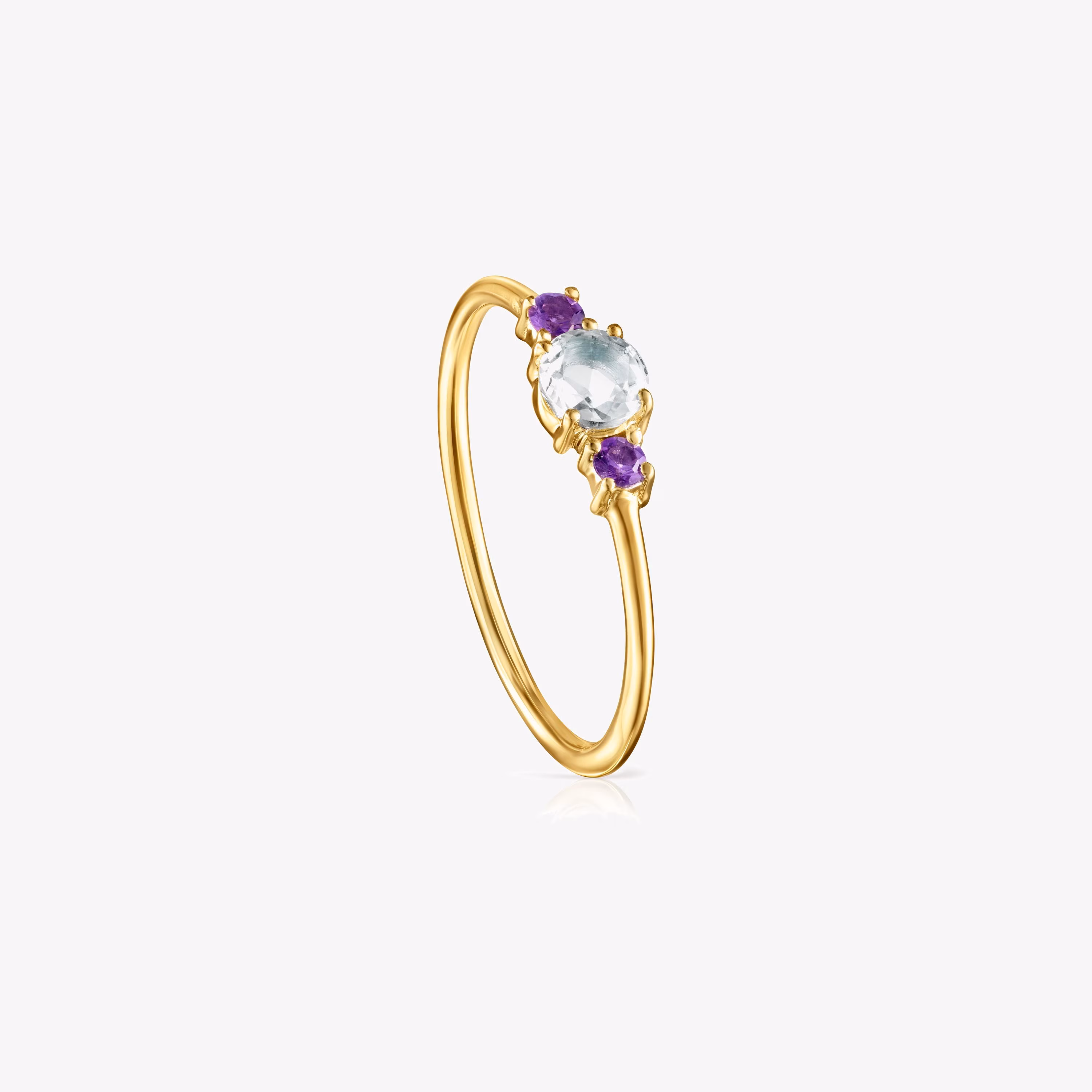 Anillo de oro con prasiolita facetada y amatista  Mini Ivette