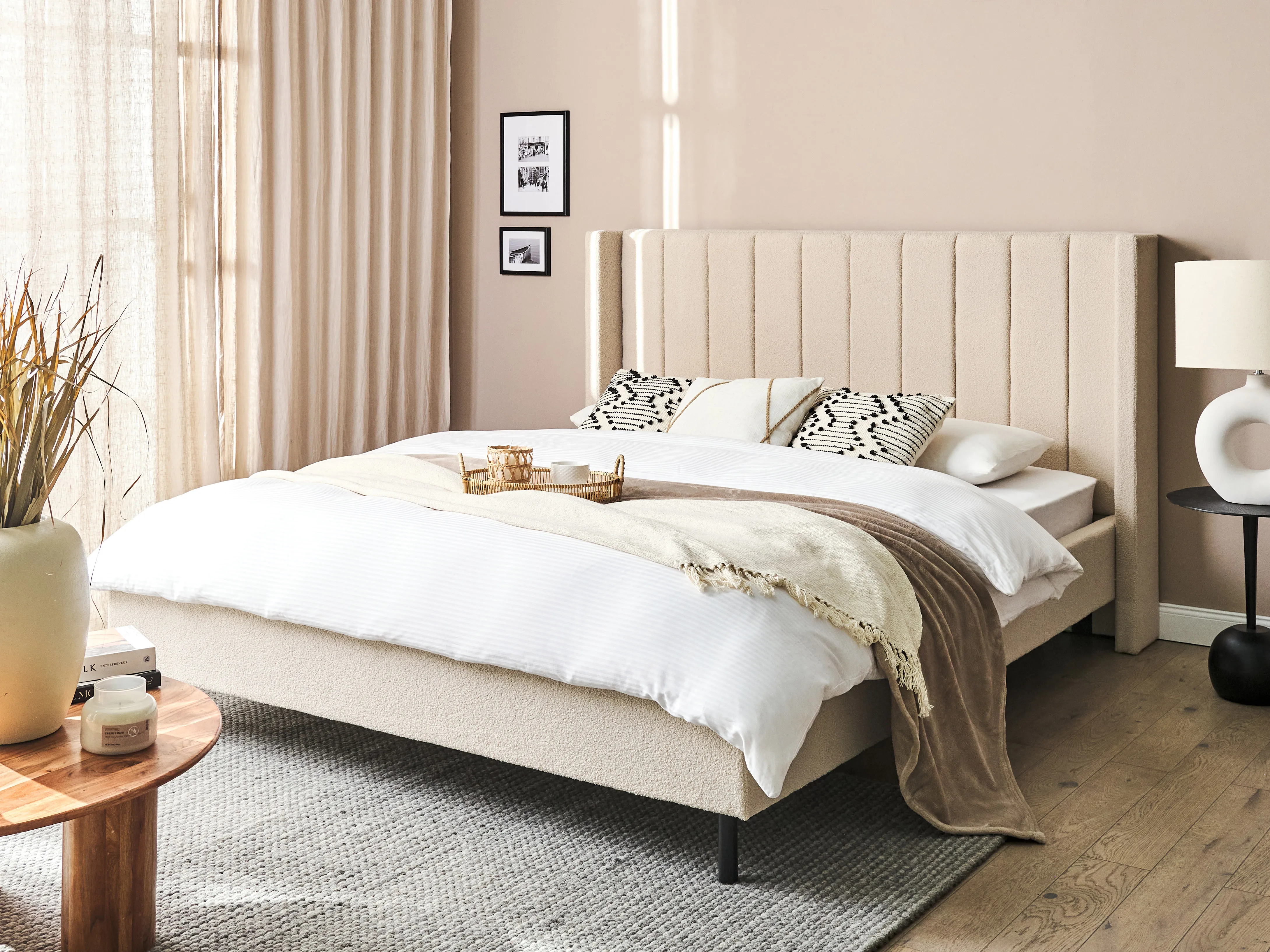 Bed Boucle VILLETTE 160 x 200 cm (EU King Size) Beige
