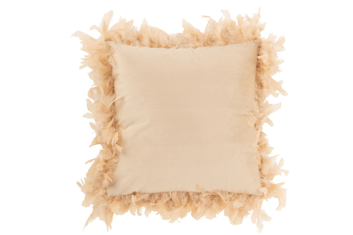 J-Line kussen Pluimen - polyester - roze/beige