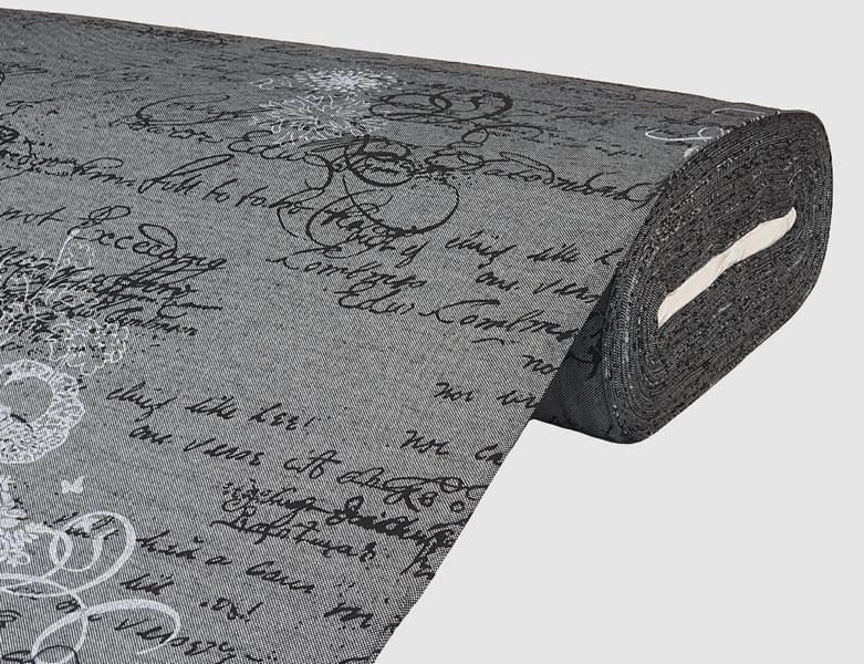 Dekostoff Schrift Grau