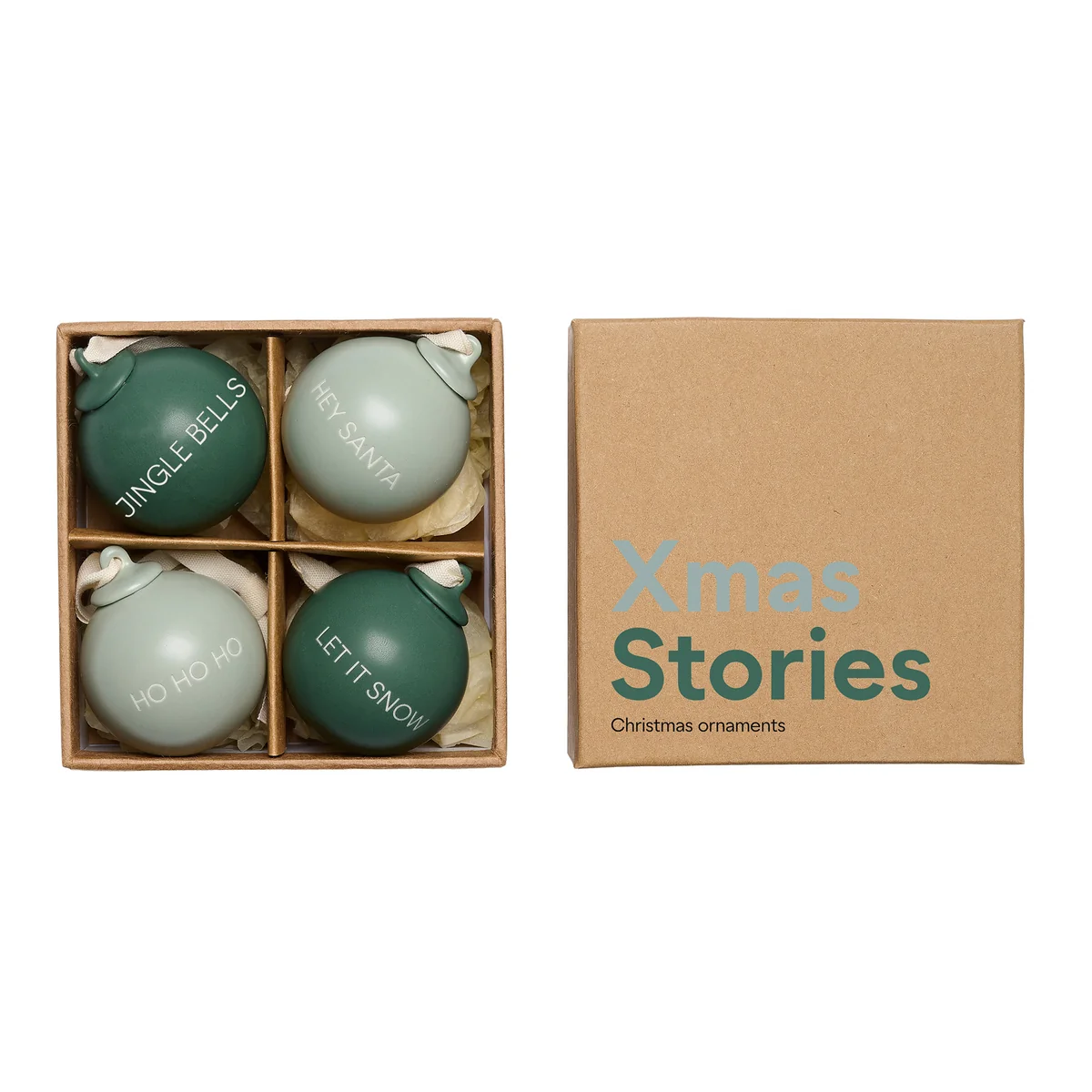 Design Letters - X-MAS Stories Deko-Anhänger, Ø 6 cm, dark green / dusty green (4er-Set)