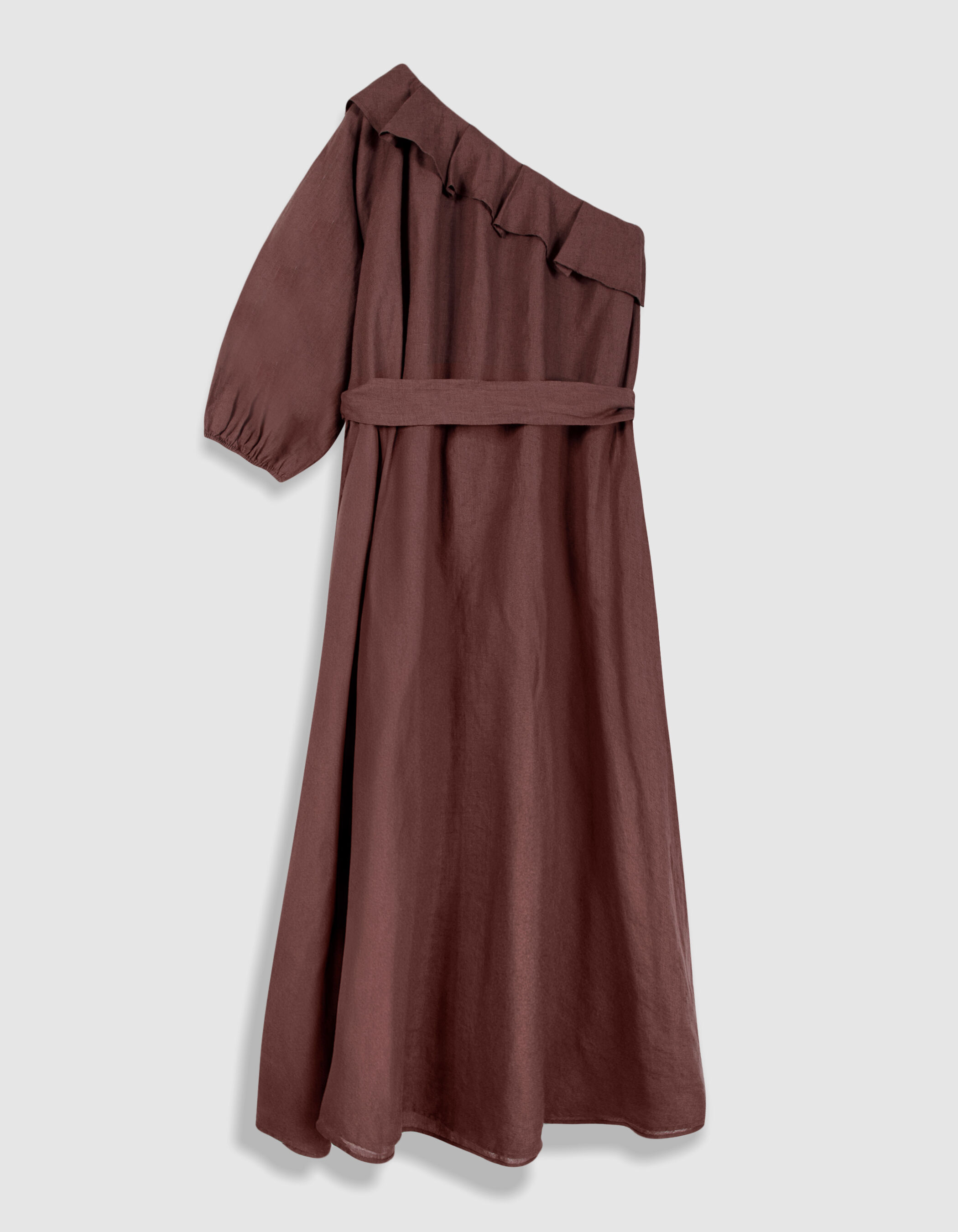 Robe midi asymétrique magnum lin à volant Femme