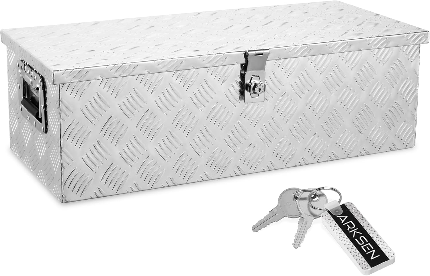 ARKSEN 30 Heavy Duty Aluminum Truck Bed Tool Box, 5-Bar Tread Plate Pickup Truck Storage Toolbox with Side Handles, Lock & 2 Keys, Weather Resistant Tool Chest for Truck, RV, Trailer - Silver