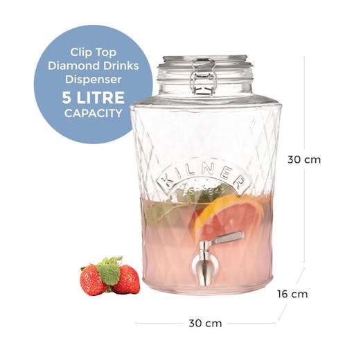 Kilner Diamond Drink Dispenser with Stainless Steel Tap 5L | Set of 2